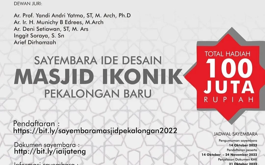 Leaflet pengumuman sayembara ide desain masjid ikonik pekalongan baru