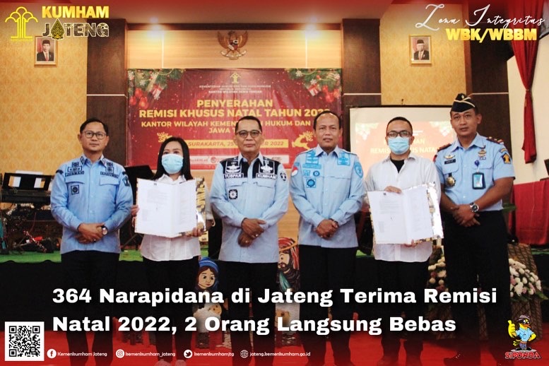 Sebanyak 364 napi di Jateng menerima remisi natal 2022