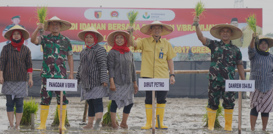 Pangdam V/Brawijaya Melaksanakan Tanam Padi Dalam Rangka Program Ketahanan Pangan Nasional di Kabupaten Gresik