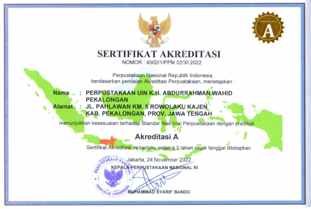 Alhamdulillah, Perpustakaan UIN KH Abdurrahman Wahid Pekalongan Meraih Akreditasi A dari LAP-PT Perpustakaan Nasional RI