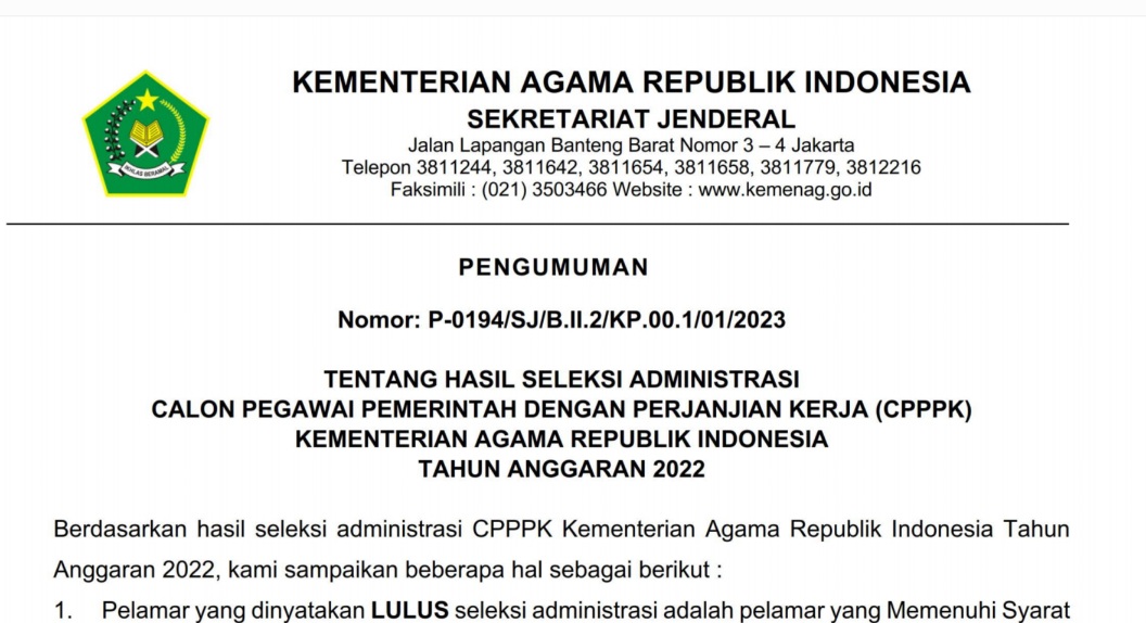 75.083 Pelamar Lulus Seleksi Administrasi Calon PPPK Kemenag, Cek Daftarnya di Sini