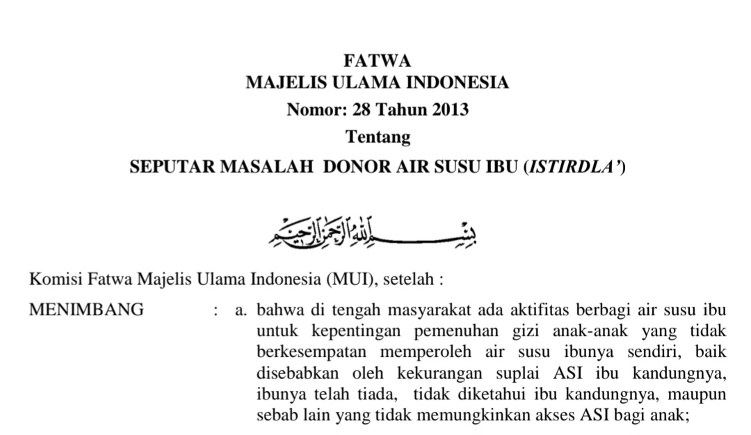 Fatwa MUI tentang Donor ASI