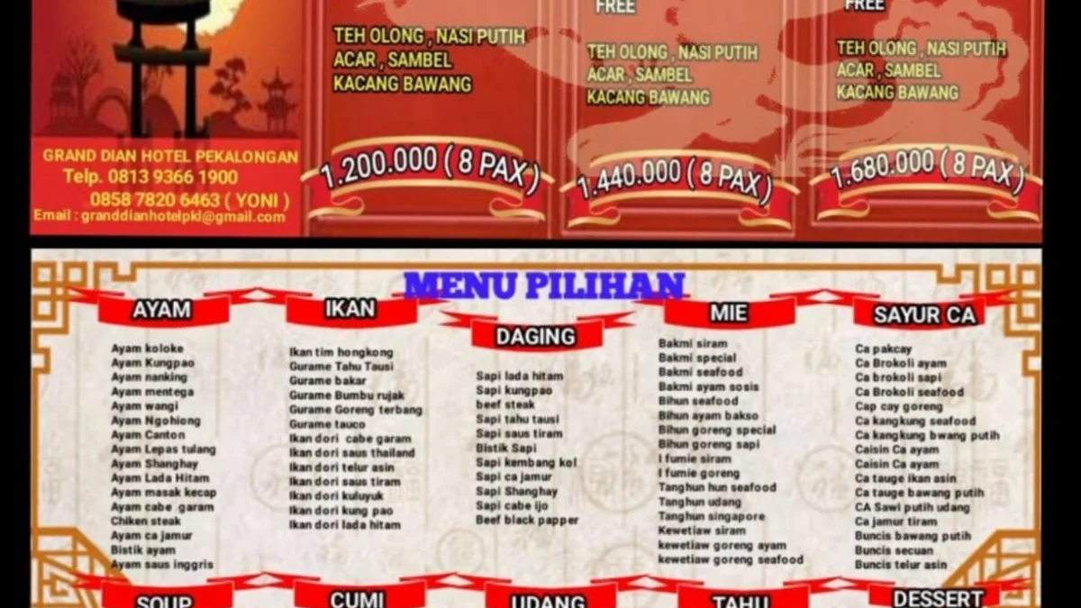 Spesial Imlek, Grand Dian Hotel Sajikan Pilihan Paket Menu Beragam