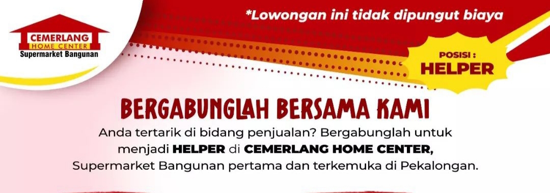 Dicari, Helper untuk Toko Bangunan Ternama Di Pekalongan!