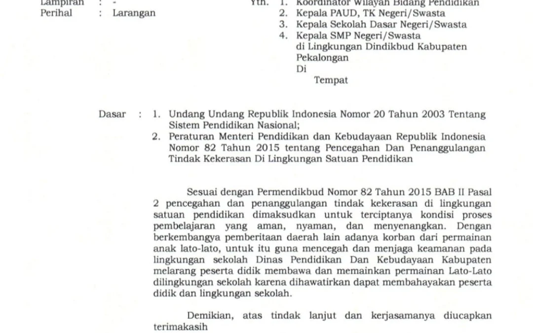 Dikhawatirkan Bisa Bahayakan Peserta Didik, Dindikbud Kabupaten Pekalongan Larang Pelajar Membawa dan Memainkan Lato-Lato di Lingkungan Sekolah