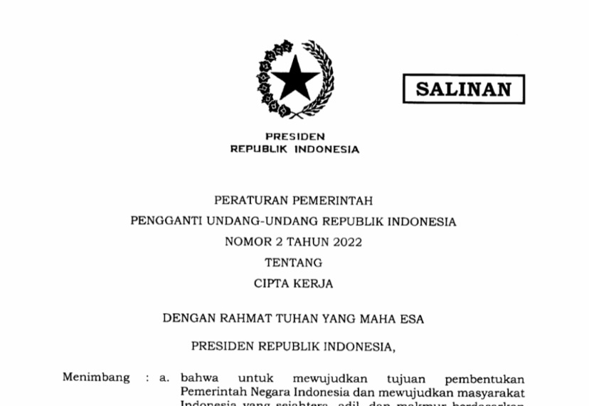 Salinan Perpu No 2 Tahun 2022 tentang Cipta Kerja