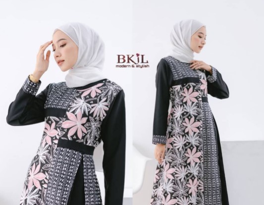 gamis batik katun kombinasi polos