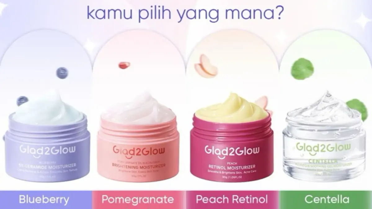 Ilustrasi moisturizer glad2glow untuk kulit bruntusan dan kusam.