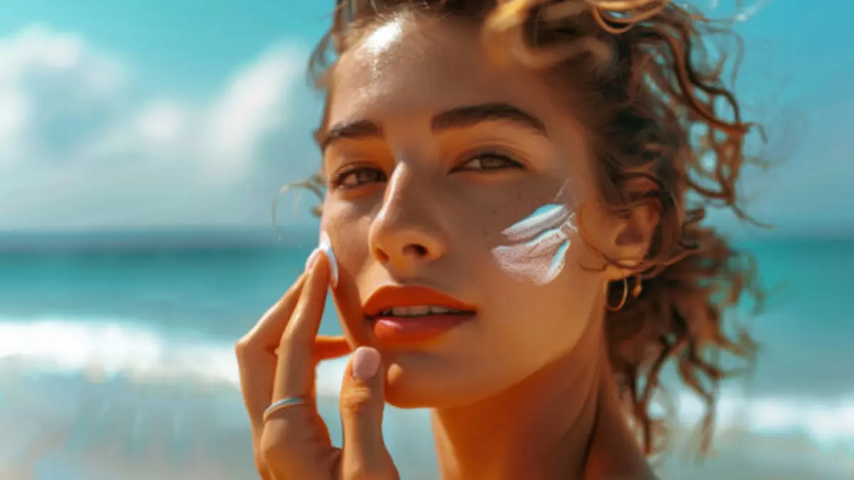 Ilustrasi pemakaian sunscreen yang mengandung tranexamic acid.