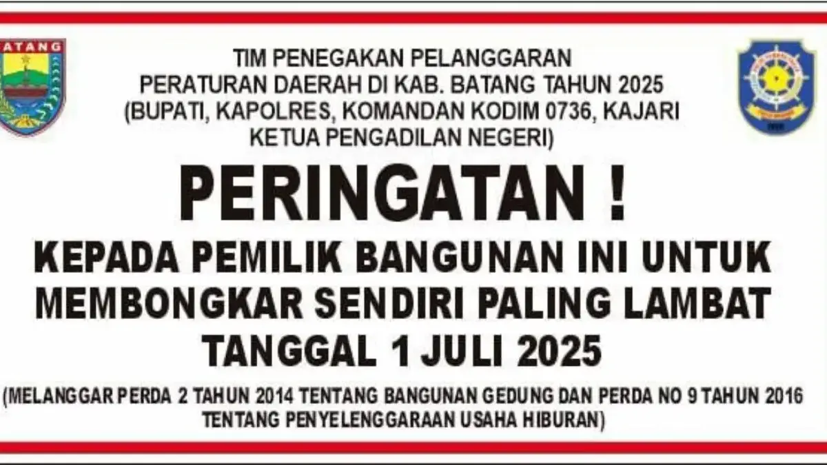 Ultimatum Pemkab Batang: Usaha Karaoke Sigandu Wajib Dibongkar Mandiri Sebelum 1 Juli!