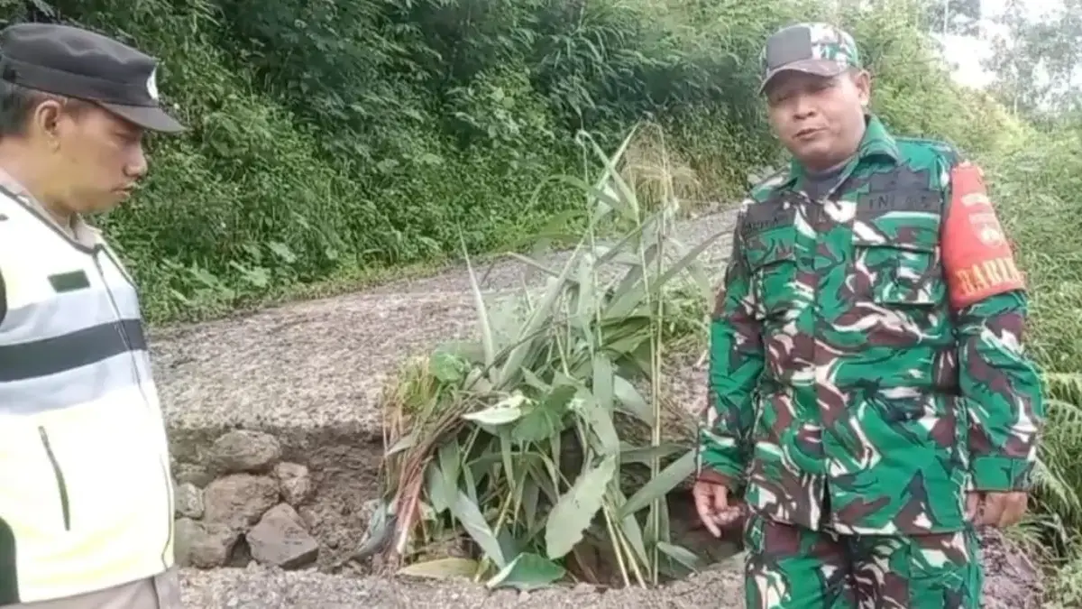 Diterjang Hujan Deras, Jalan Penghubung Desa Bodas-Klesem Pekalongan Ambles, Akses Roda Empat Terputus