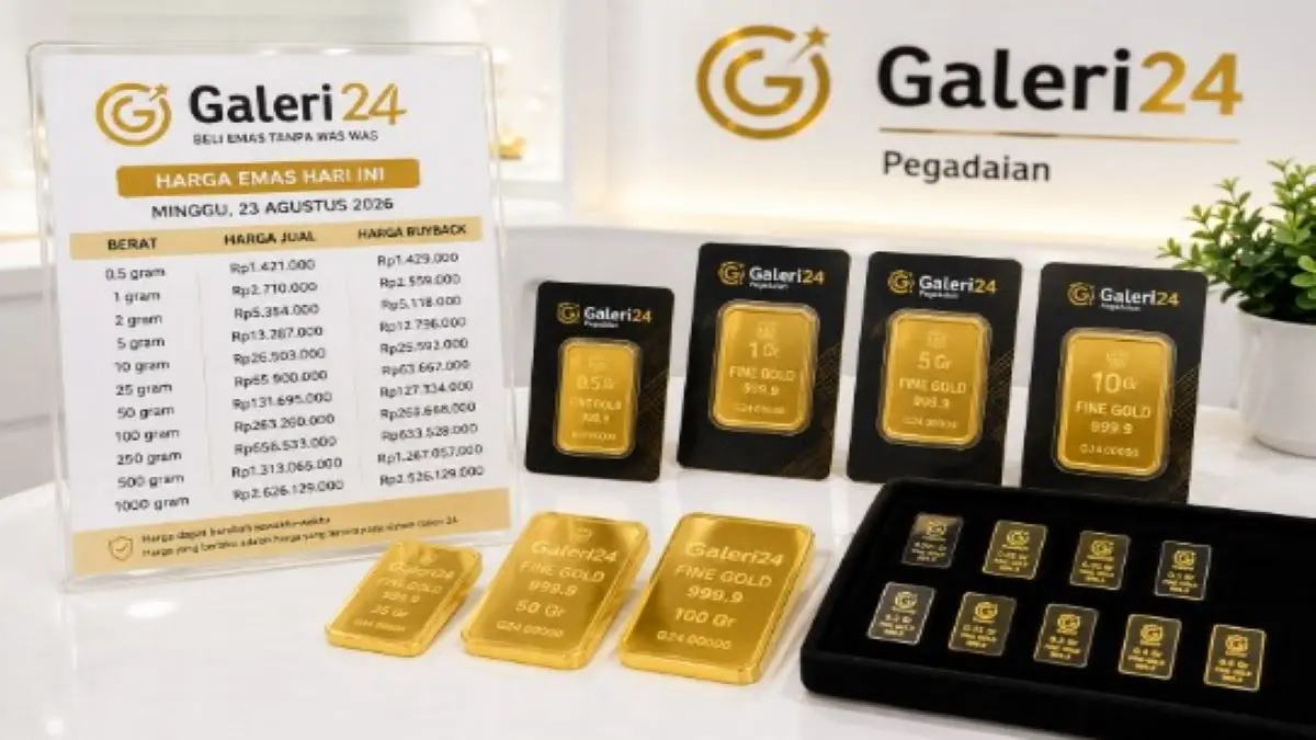 Harga Emas Galeri24 Hari Ini Minggu 23 Agustus 2026 dari Ukuran Baby hingga yang Paling Besar! Harga Emas Galeri24 Hari Ini Minggu 23 Agustus 2026