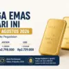 Harga emas hari ini Minggu 9 Agustus 2026
