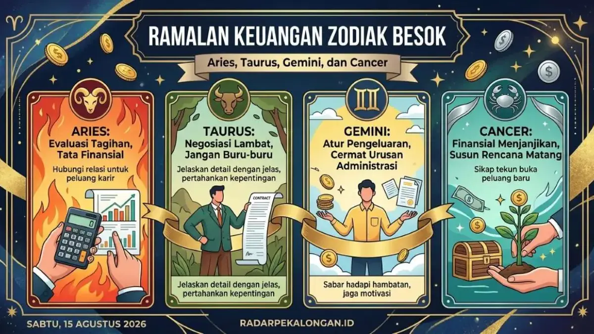Atur Pengeluaran! Ramalan Keuangan Zodiak Besok 15 Agustus 2026 untuk Aries, Taurus, Gemini, dan Cancer Ramalan Keuangan Zodiak Besok 15 Agustus 2026