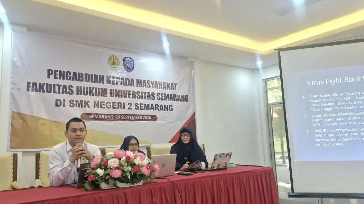 Tim PkM FH USM Bekali Siswa SMKN 2 Semarang Literasi Hukum Kontrak Kerja dan Konsumen Tim PkM FH USM Bekali Siswa SMKN 2 Semarang Literasi Hukum Kontrak Kerja dan Konsumen